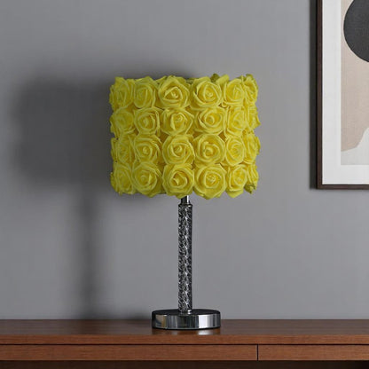 18” Pink Roses Acrylic And Metal Table Lamp