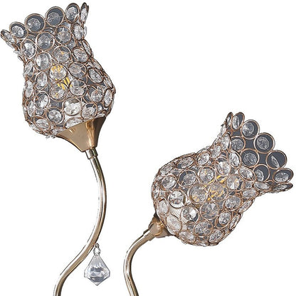 19" Gold Two Light Bedside Table Lamp With Clear Novelty Shade