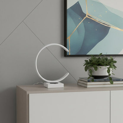 14" White Metal LED with USB Wireless Charger Table Lamp