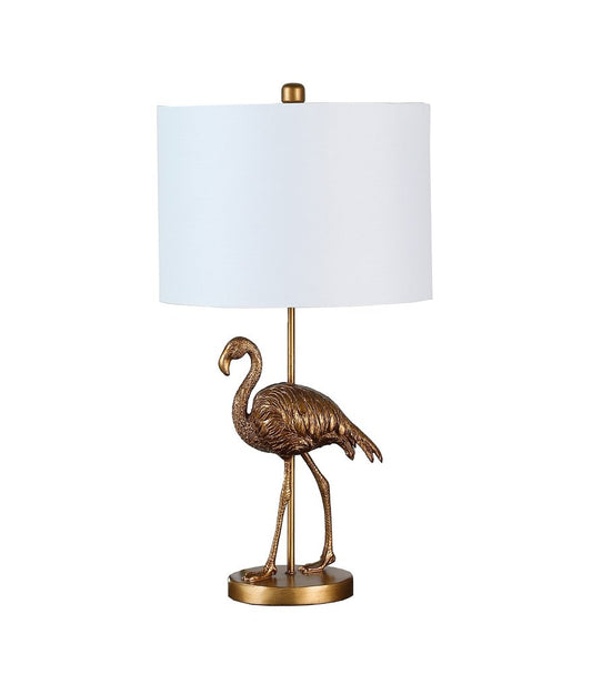 26" Gold Flamingo Table Lamp With White Drum Shade
