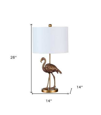 26" Gold Flamingo Table Lamp With White Drum Shade