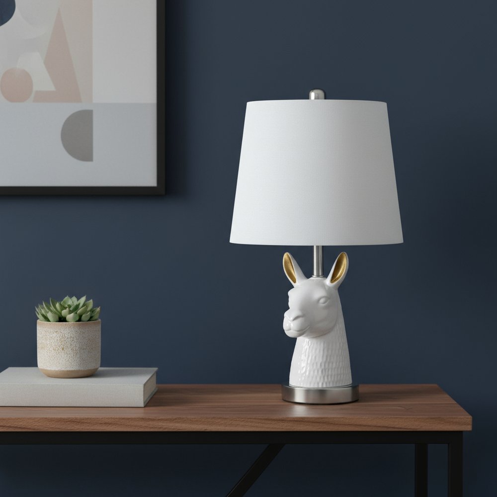 21" Silver Bedside Table Lamp With White Empire Shade