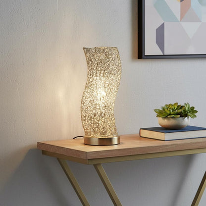 12" Silver Bedside Table Lamp With Silver Swirl Novelty Shade