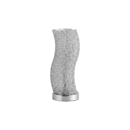 12" Silver Bedside Table Lamp With Silver Swirl Novelty Shade
