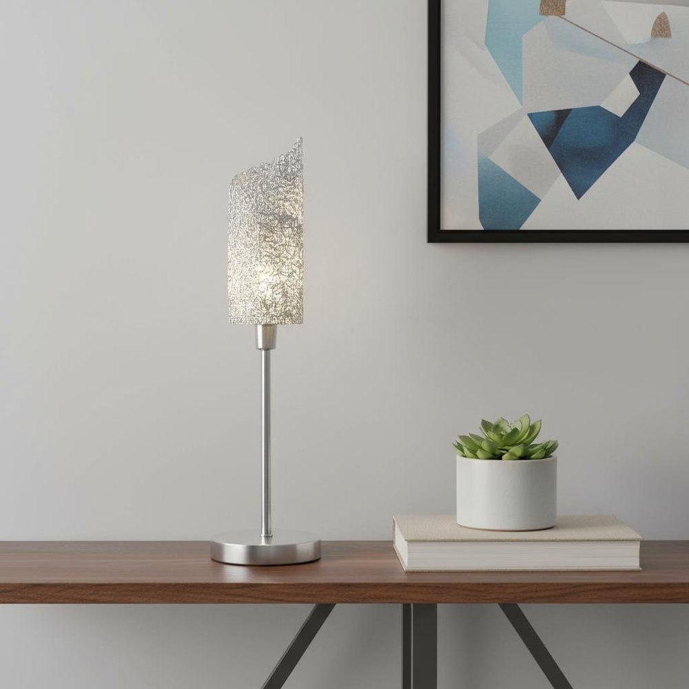 22" Silver Bedside Table Lamp With White Swirl Novelty Shade