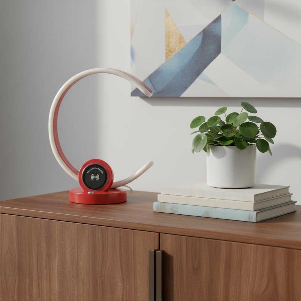 13" Red Contempo C Shape LED  with USB Desk or Table Lamp