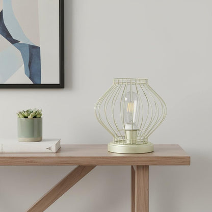 10" Gold Bedside Table Lamp With Gold Cage Shade