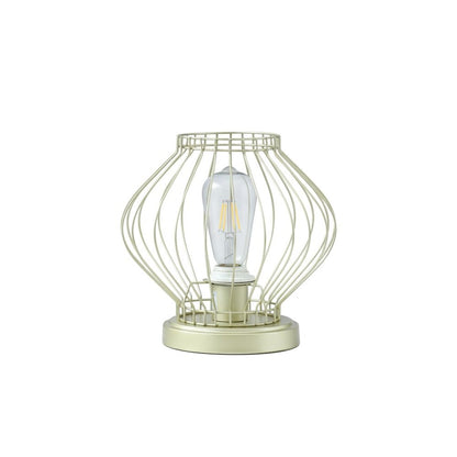 10" Gold Bedside Table Lamp With Gold Cage Shade