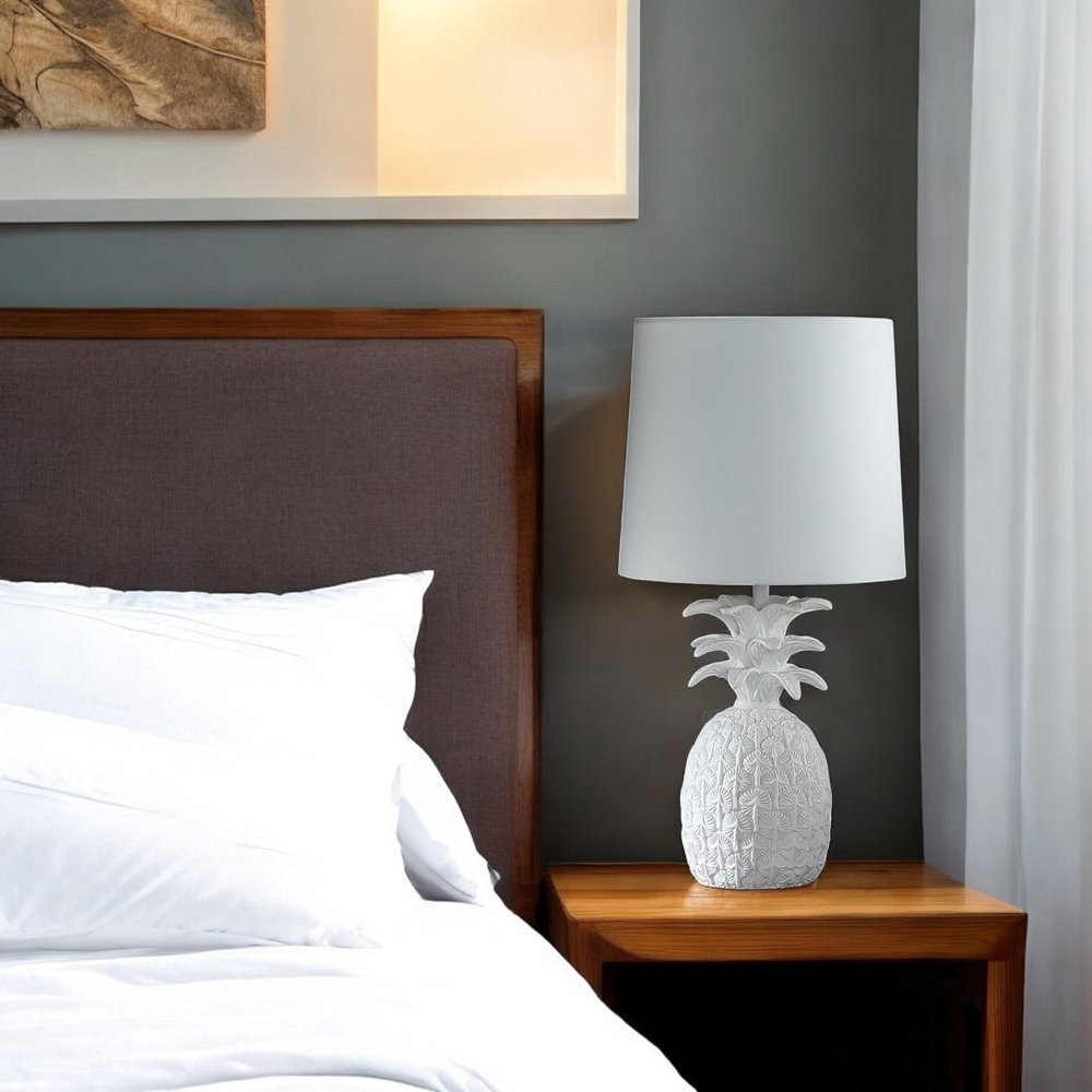 17" White Pineapple Table Lamp With White Empire Shade