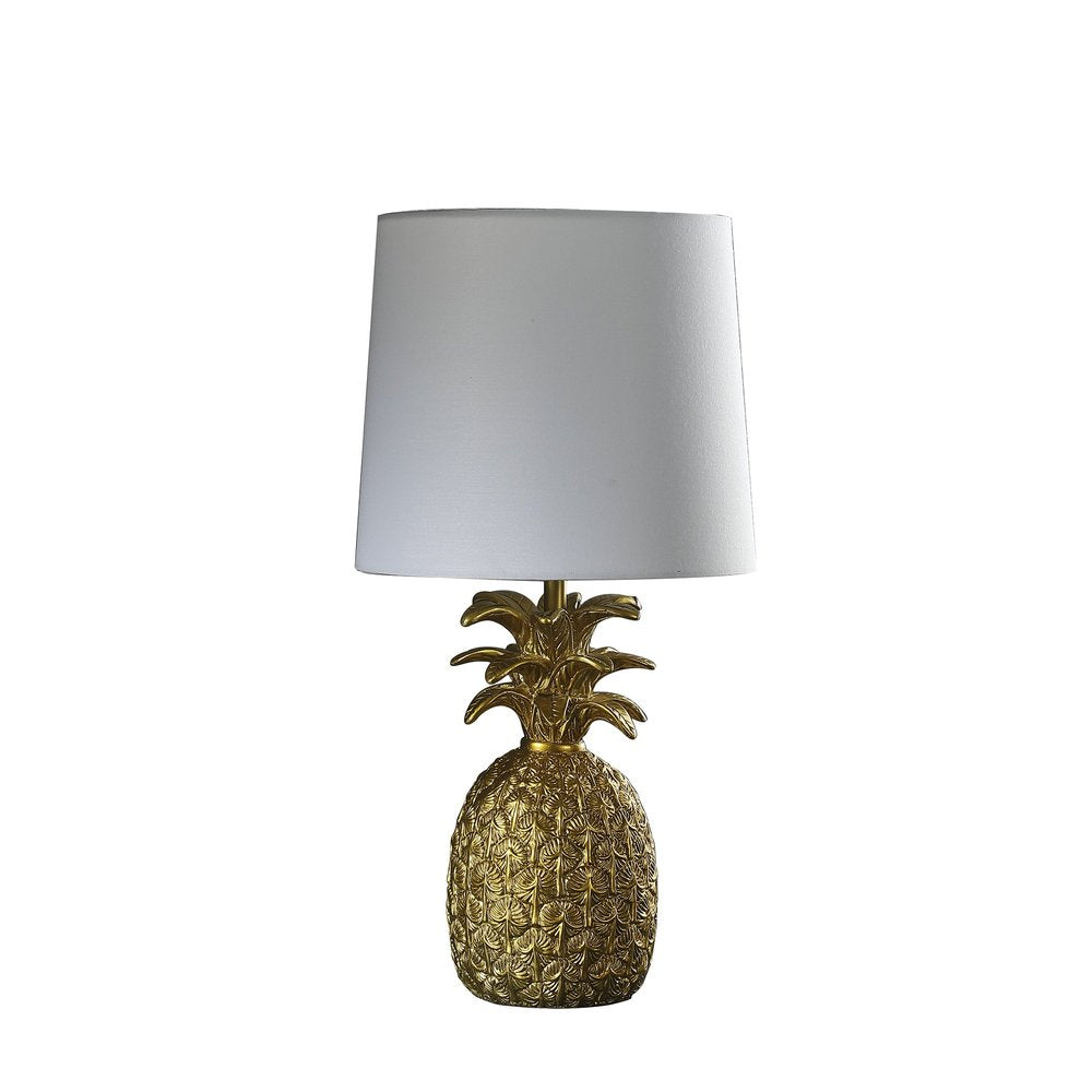 17" Gold Pineapple Table Lamp With White Empire Shade