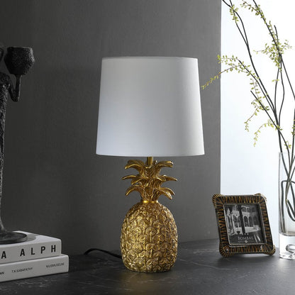 17" Gold Pineapple Table Lamp With White Empire Shade