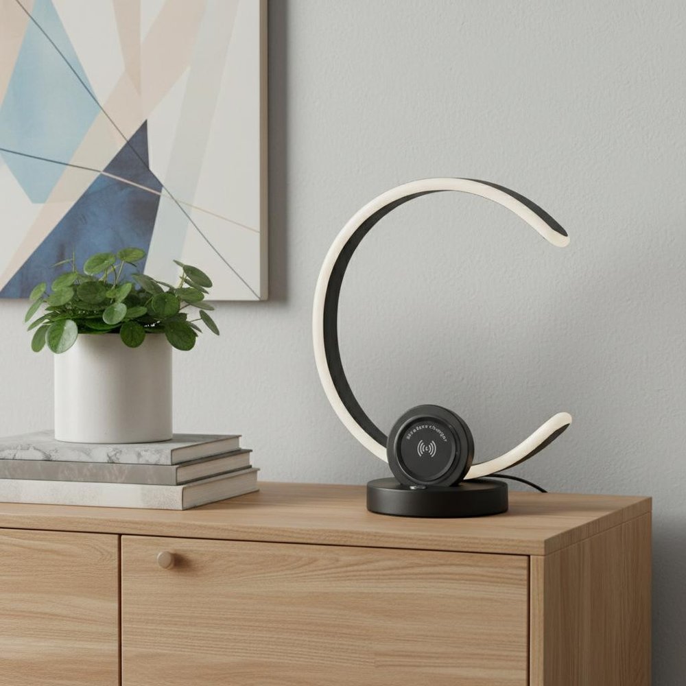 13" Black Contempo Shape LED  with USB Desk or Table Lamp