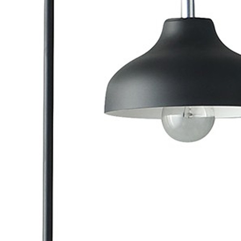 63" Black LED Arc Floor Lamp With Black Metal Bowl Shade