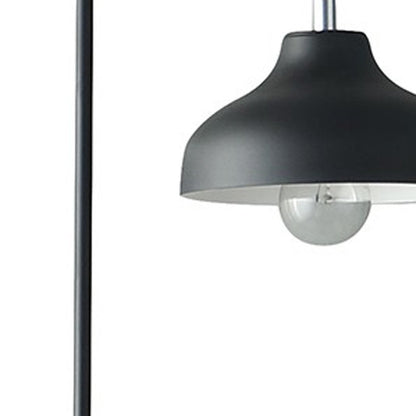 63" Black LED Arc Floor Lamp With Black Metal Bowl Shade