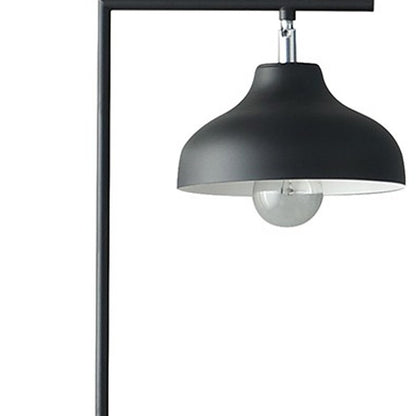 63" Black LED Arc Floor Lamp With Black Metal Bowl Shade