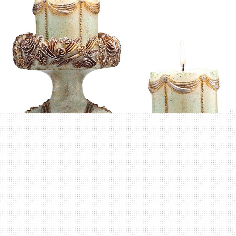 Set of 2 Beige And Brown Vintage Pillar Tabletop Candle Holders