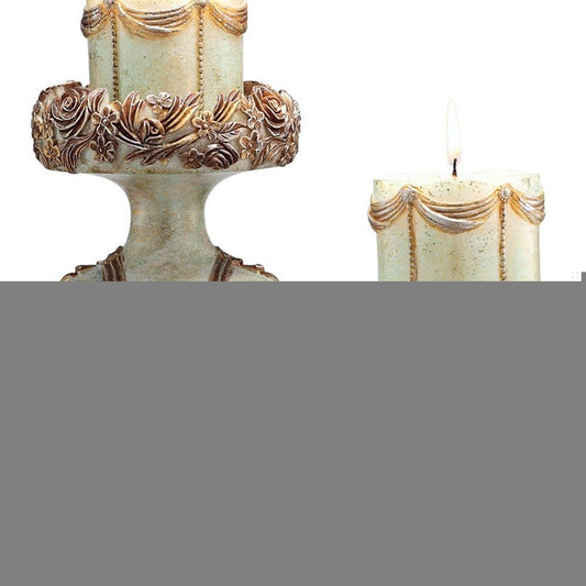Set of 2 Beige And Brown Vintage Pillar Tabletop Candle Holders