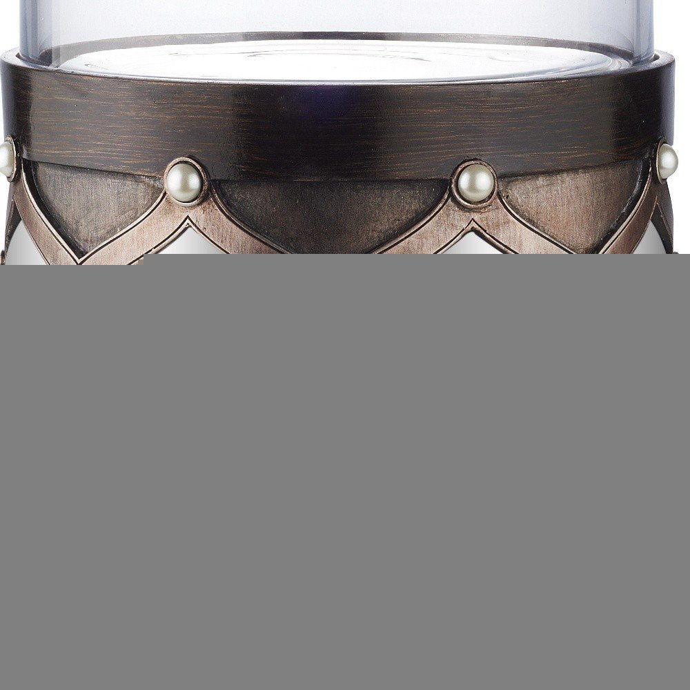 22" Bronze and Silver with Pearls Tabletop Hurricane Candle Holder