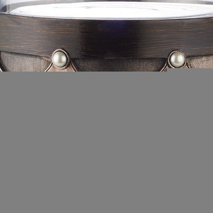 22" Bronze and Silver with Pearls Tabletop Hurricane Candle Holder