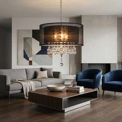 Contempo Silver Ceiling Lamp with Black Shade and Crystal Accents