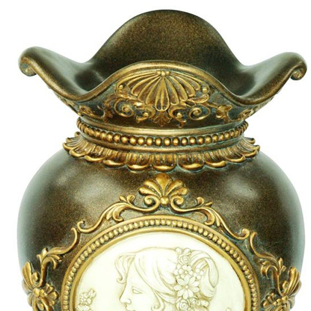 16" Bronze and Gold Leaf Urn Polyresin Table Vase