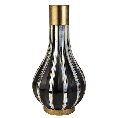 16" Gold and Black Striped Bud Polyresin Table Vase