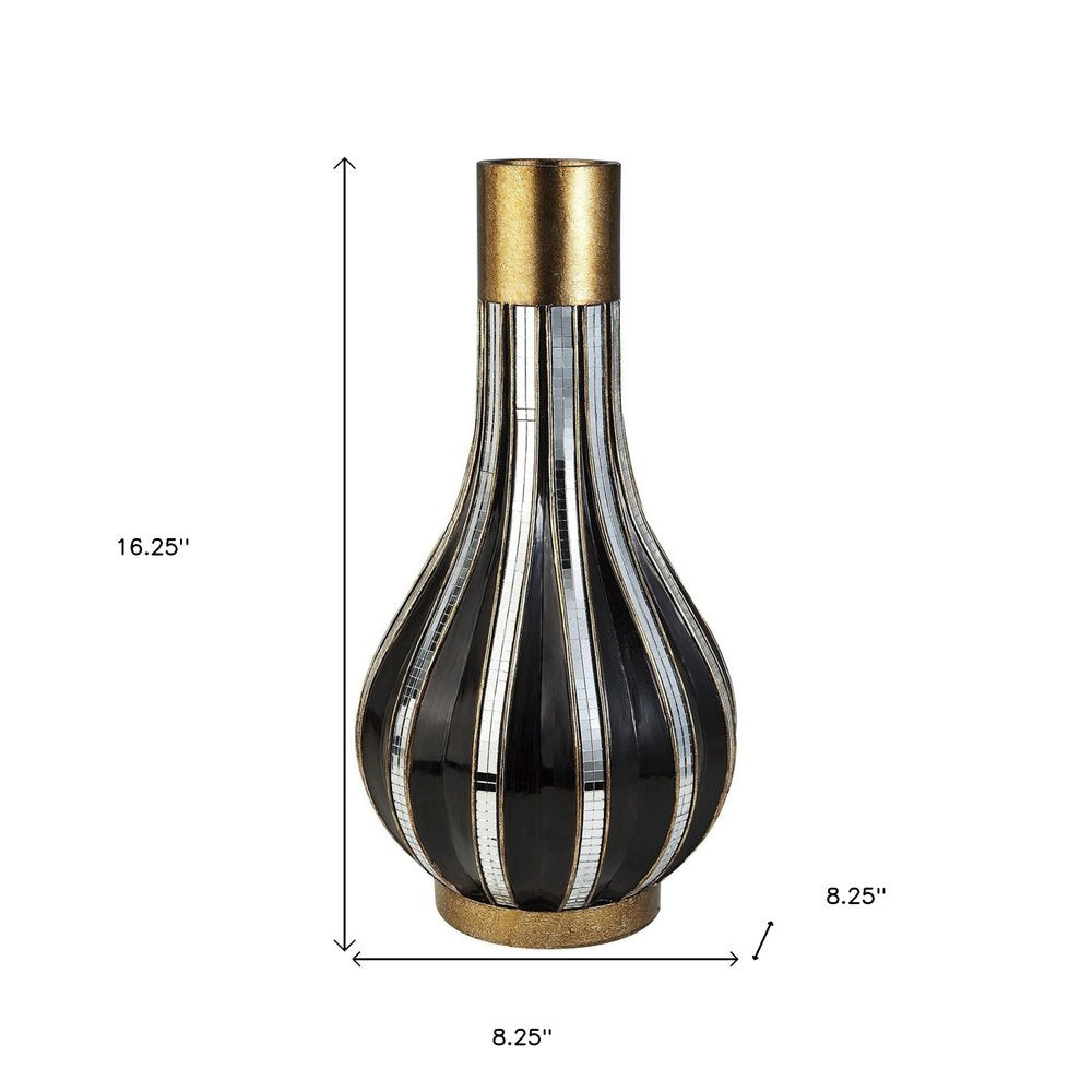 16" Gold and Black Striped Bud Polyresin Table Vase