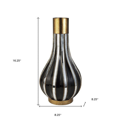 16" Gold and Black Striped Bud Polyresin Table Vase