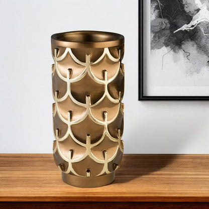 14" Polyresin Gold Geometric Cylinder Table Vase