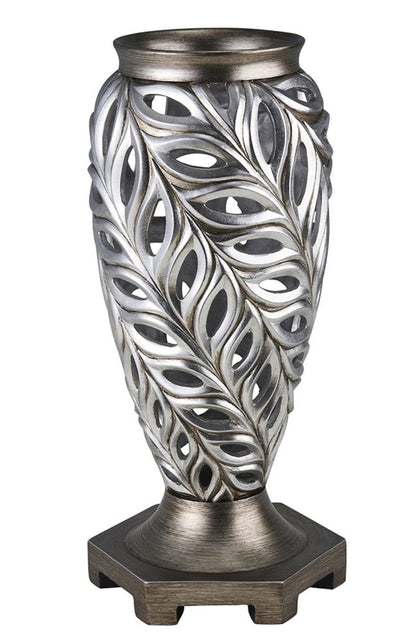 16" Gray and Silver Leaf Urn Polyresin Table Vase