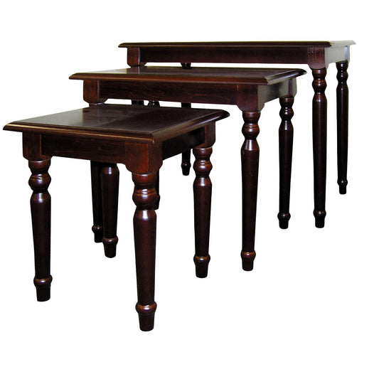 Set of Three Brown Wood And Wood Nested Tables