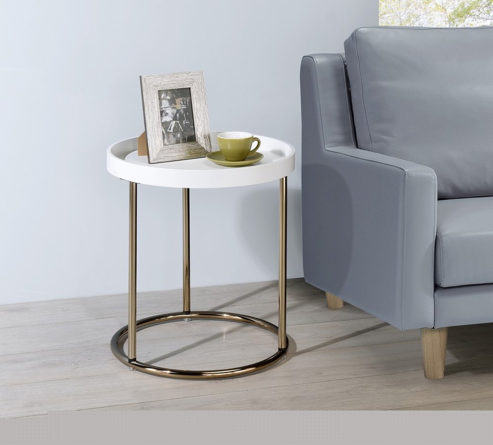 22" Copper And White Round End Table