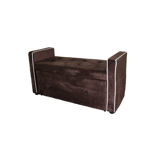 42" Brown Tufted Microsuede Upholstered Storage Bench With Drawers