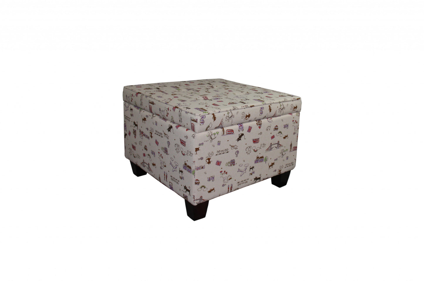 25" Tan Linen and Black Storage Ottoman