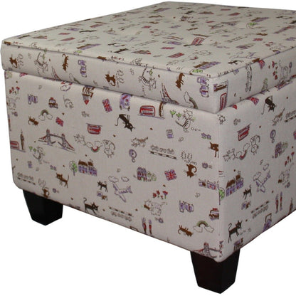 25" Tan Linen and Black Storage Ottoman