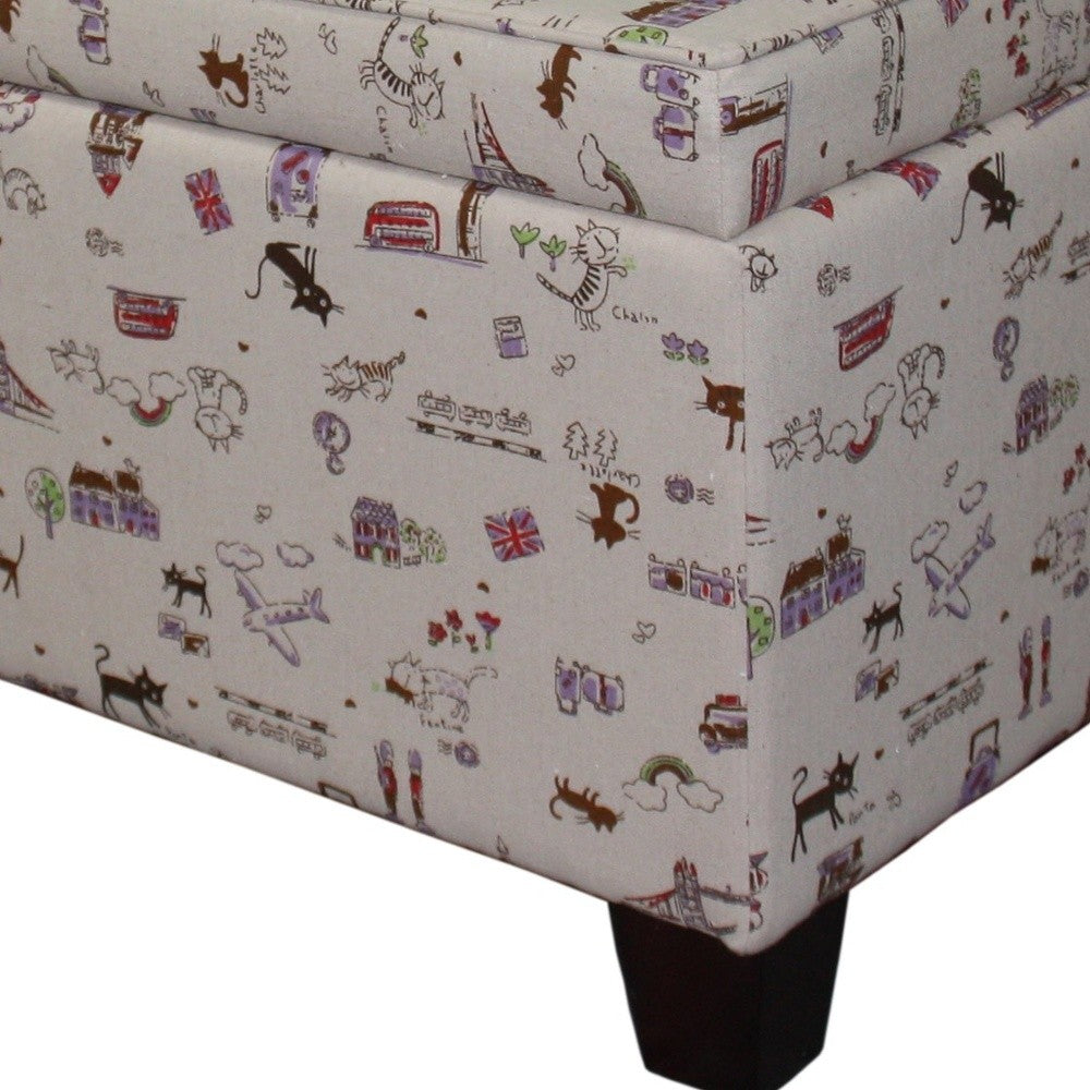 25" Tan Linen and Black Storage Ottoman