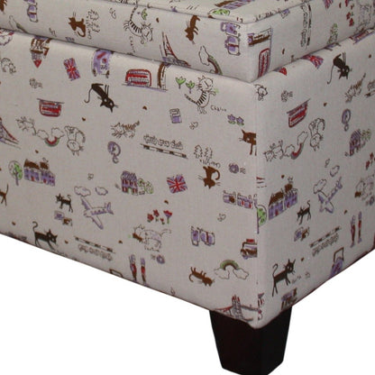 25" Tan Linen and Black Storage Ottoman