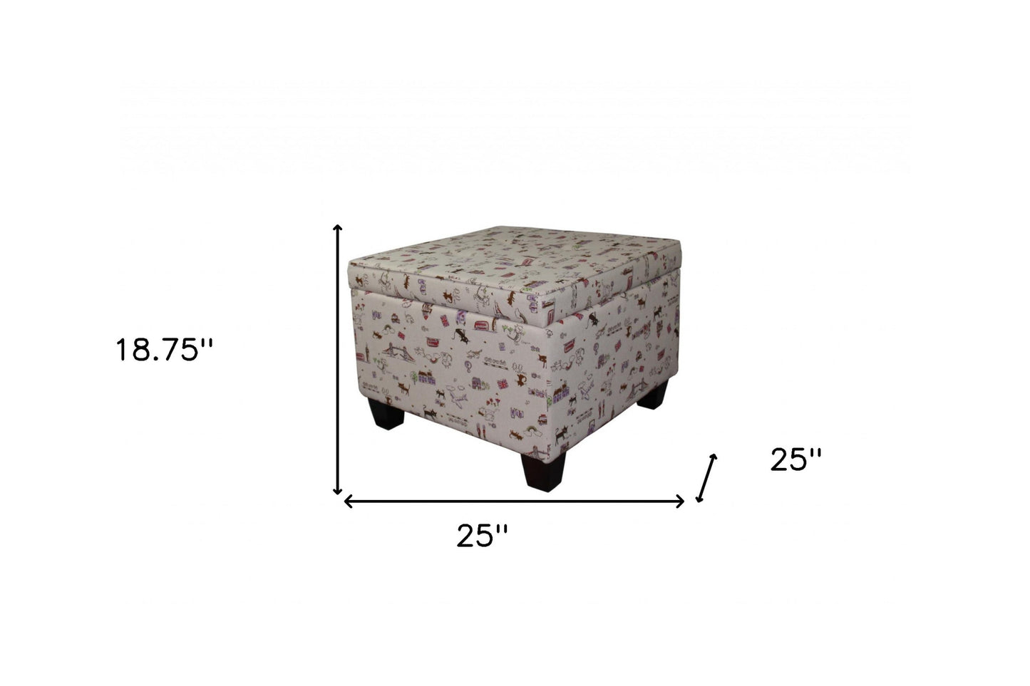25" Tan Linen and Black Storage Ottoman