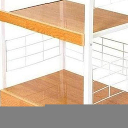 White and Natural 26" Rolling Kitchen Cart With Storage