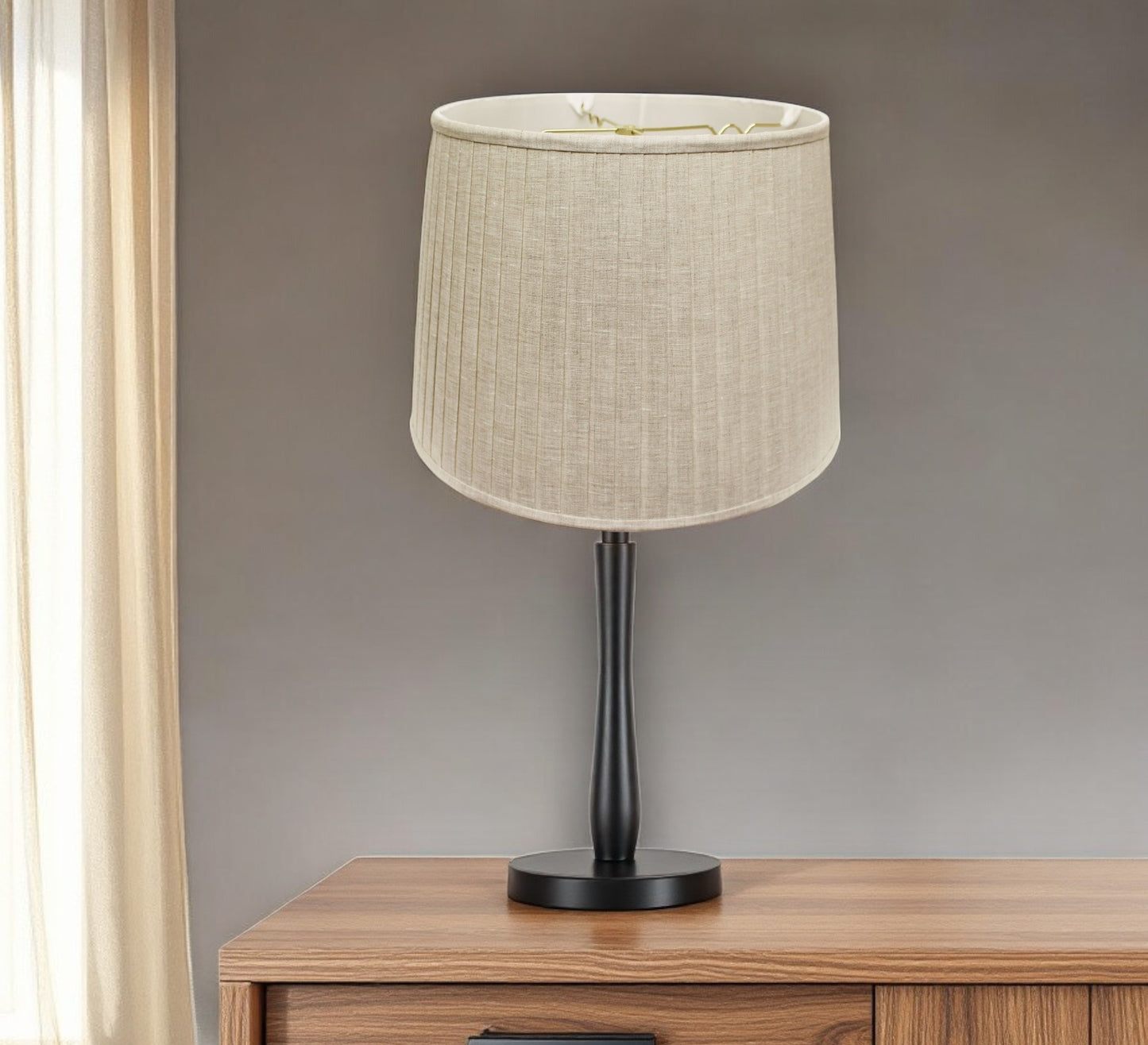 Beige Linen Pleated Empire Lamp Shade 15"W Top 18"W Bottom