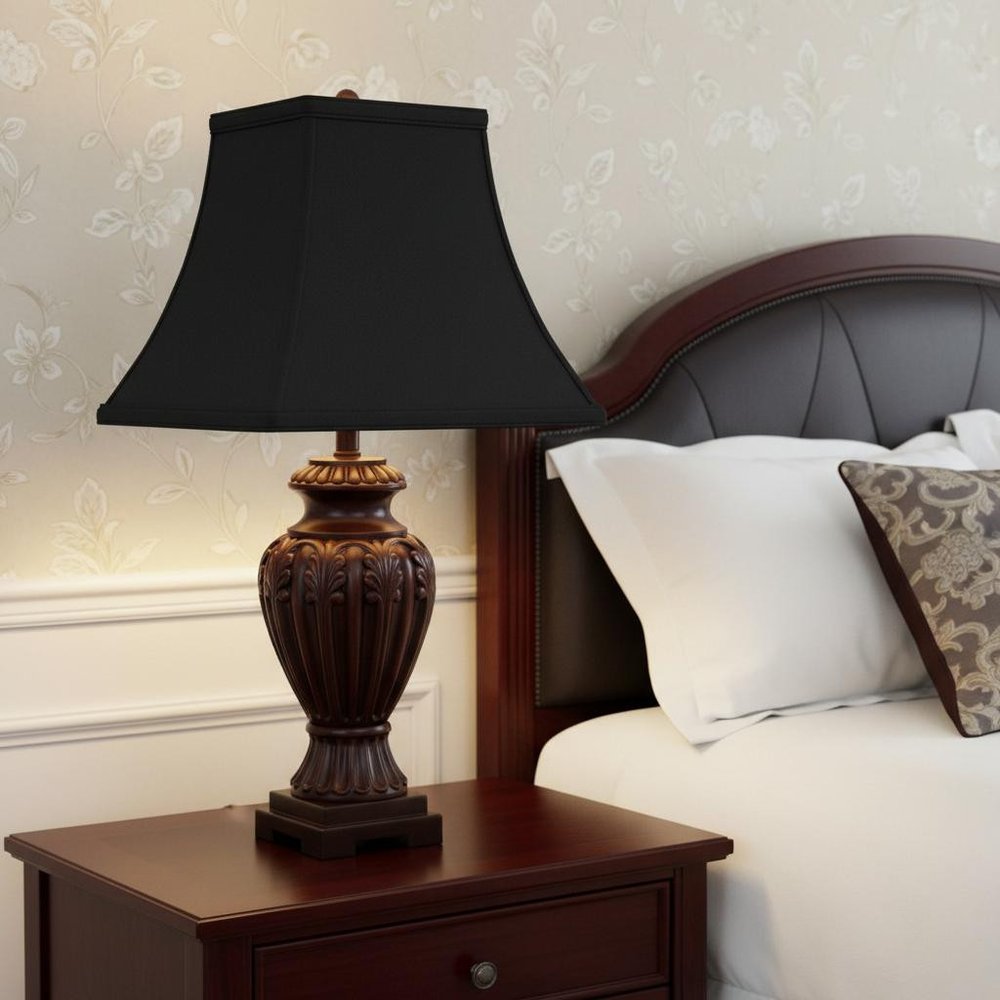 Black Shantung Silk Square Lamp Shade