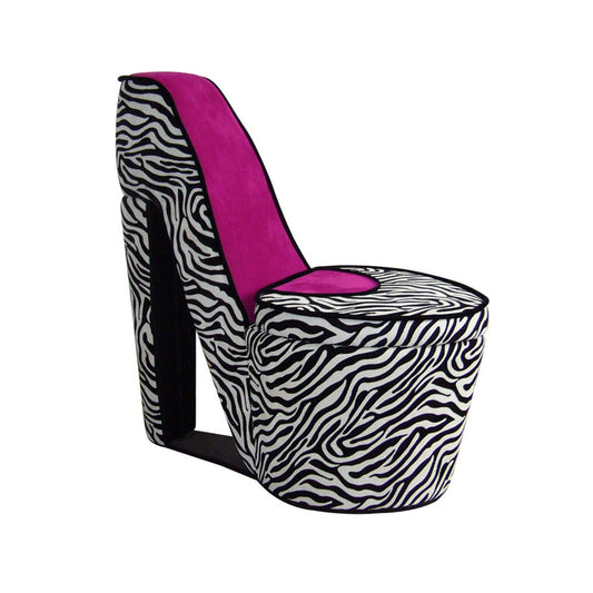 32" Black and White Faux Suede Animal Print Side Chair
