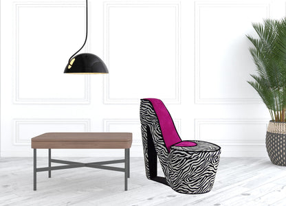 32" Black and White Faux Suede Animal Print Side Chair
