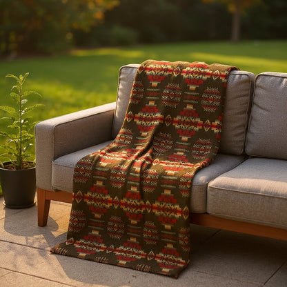 Olive Green Woven Acrylic Reversable Queen Blanket