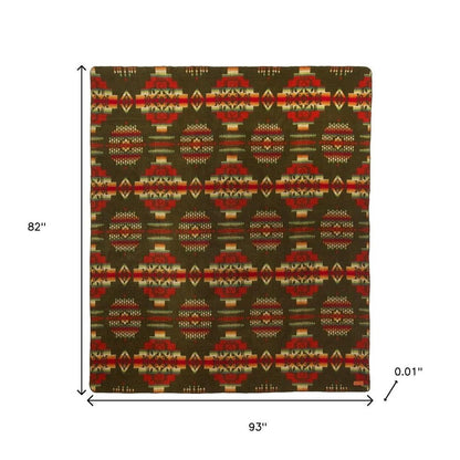 Olive Green Woven Acrylic Reversable Queen Blanket