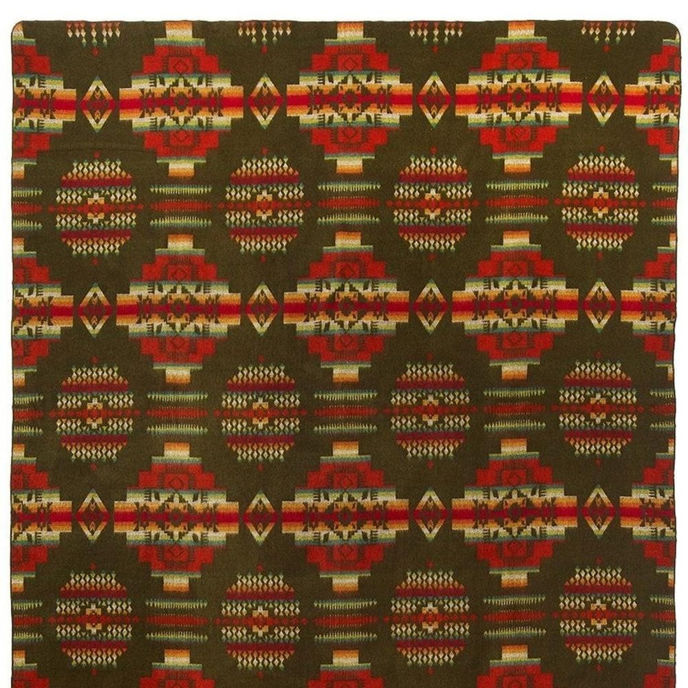 Olive Green Woven Acrylic Reversable Queen Blanket