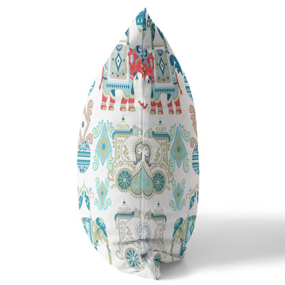 16" X 16" Blue and White Floral Indoor Outdoor Throw Pillow