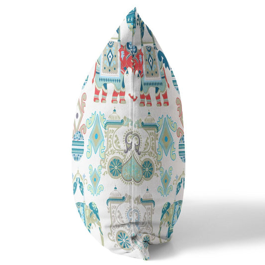 16" X 16" Blue and White Floral Indoor Outdoor Throw Pillow