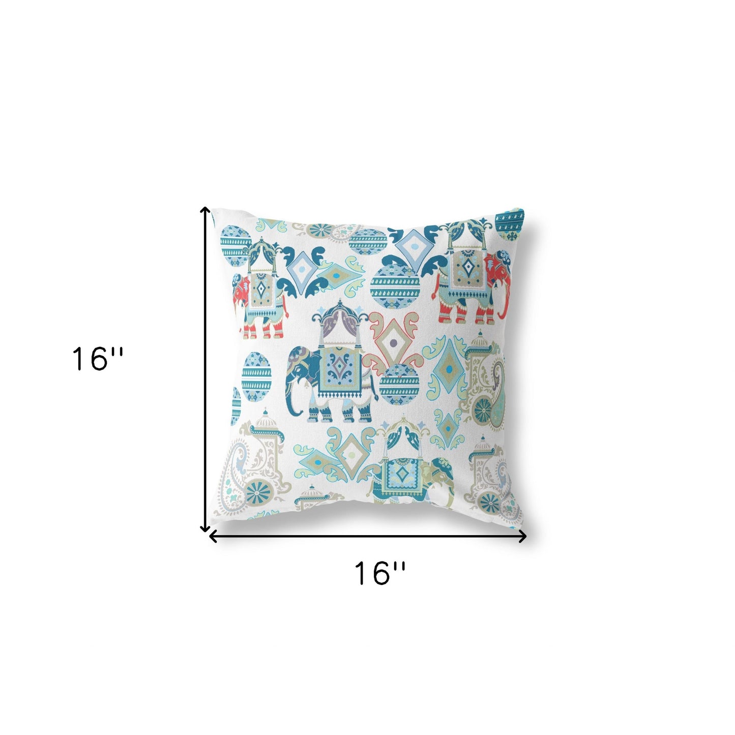 16" X 16" Blue and White Floral Indoor Outdoor Throw Pillow