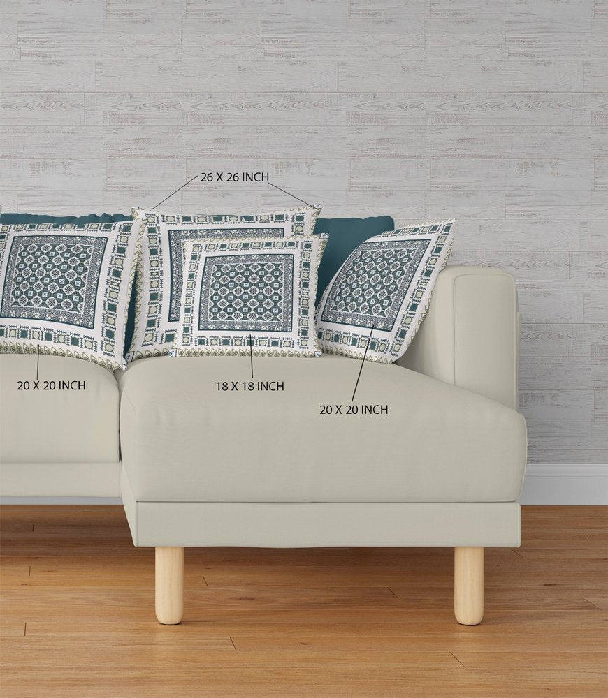 16" X 16" White And Green Broadcloth Floral Throw Pillow